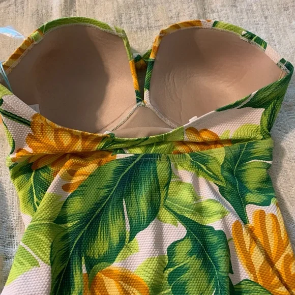 Kona Sol Green and Yellow One Piece Swimsuit Tropical Print - Picture 4 of 6